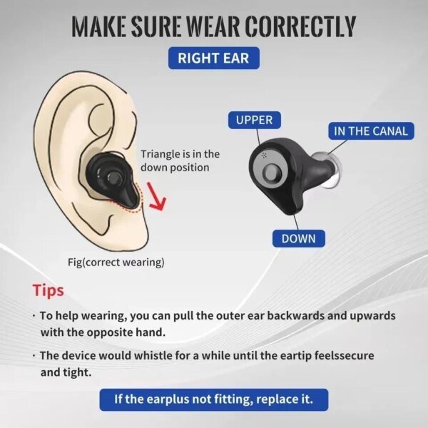 Aplicación de audífono intraauricular con Bluetooth para personas mayores, amplificador de sonido, audífono recargable para sordos, audífonos intraauriculares con colector - Image 6