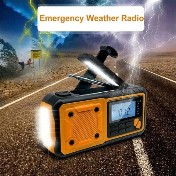Radio portátil de emergencia con energía solar de 4000 mAh, carga manual con manivela, radio meteorológica AM/FM, linterna LED de lectura, cargador de teléfono - Image 2