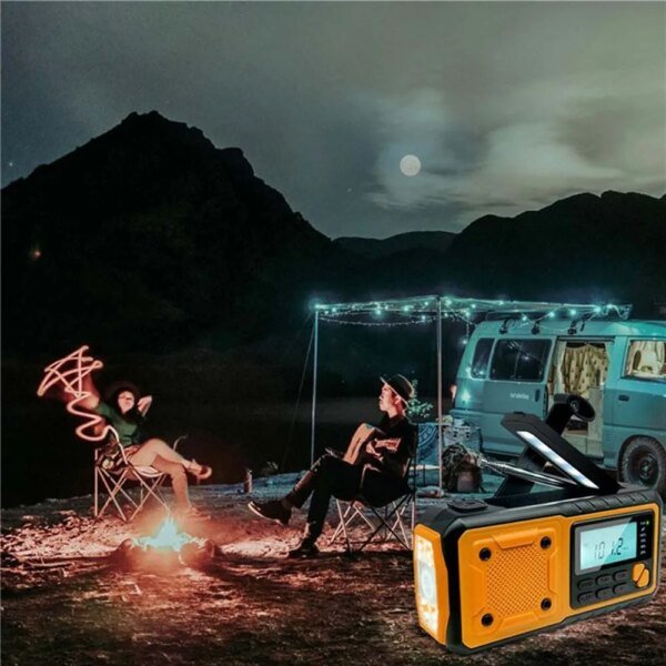 Radio portátil de emergencia con energía solar de 4000 mAh, carga manual con manivela, radio meteorológica AM/FM, linterna LED de lectura, cargador de teléfono - Image 6