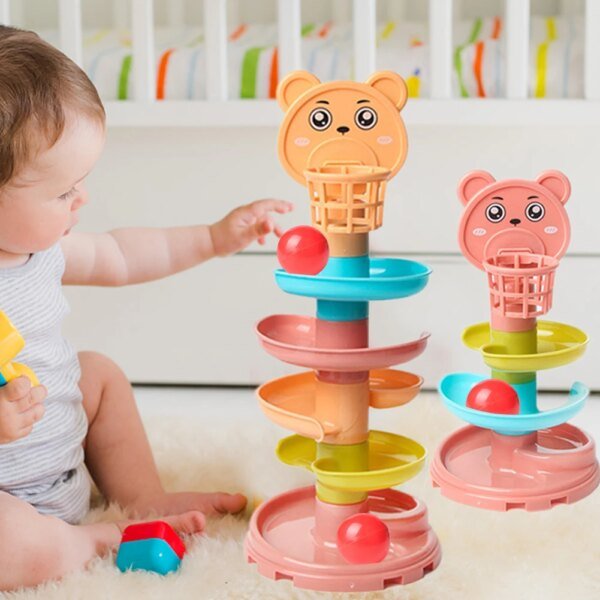 Pista de juego para bebés, divertida, para niños de 0 a 3 años, con bola rodante, torre de bolas deslizantes, juguete educativo para ensamblar - Image 2