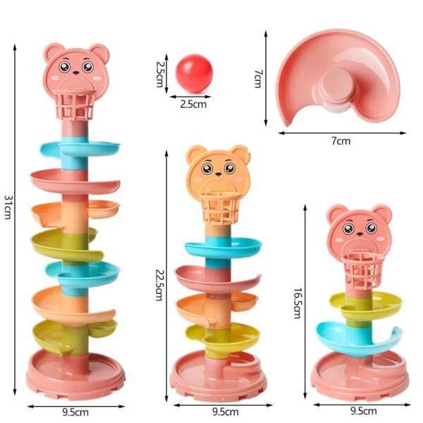 Pista de juego para bebés, divertida, para niños de 0 a 3 años, con bola rodante, torre de bolas deslizantes, juguete educativo para ensamblar - Image 6