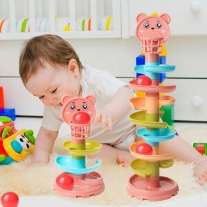 Pista de juego para bebés, divertida, para niños de 0 a 3 años, con bola rodante, torre de bolas deslizantes, juguete educativo para ensamblar