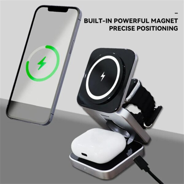 Portable Magnetic Wireless Charger Stand For iPhone 15 14 Pro Mini Foldable Fast Charging Station For Apple Watch SE 8 7 Airpods - Image 5