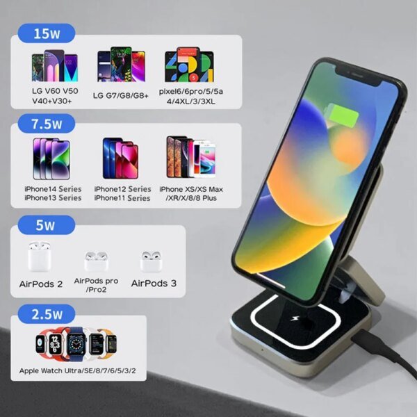 Portable Magnetic Wireless Charger Stand For iPhone 15 14 Pro Mini Foldable Fast Charging Station For Apple Watch SE 8 7 Airpods - Image 2