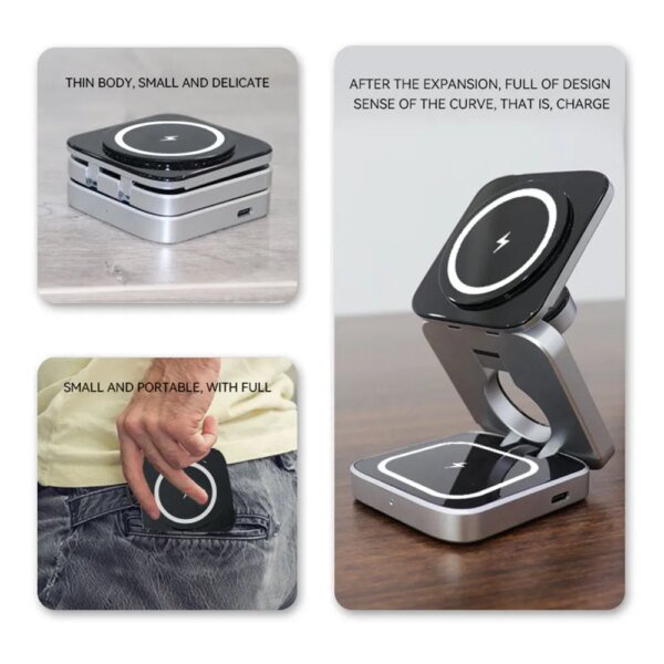 Portable Magnetic Wireless Charger Stand For iPhone 15 14 Pro Mini Foldable Fast Charging Station For Apple Watch SE 8 7 Airpods - Image 6