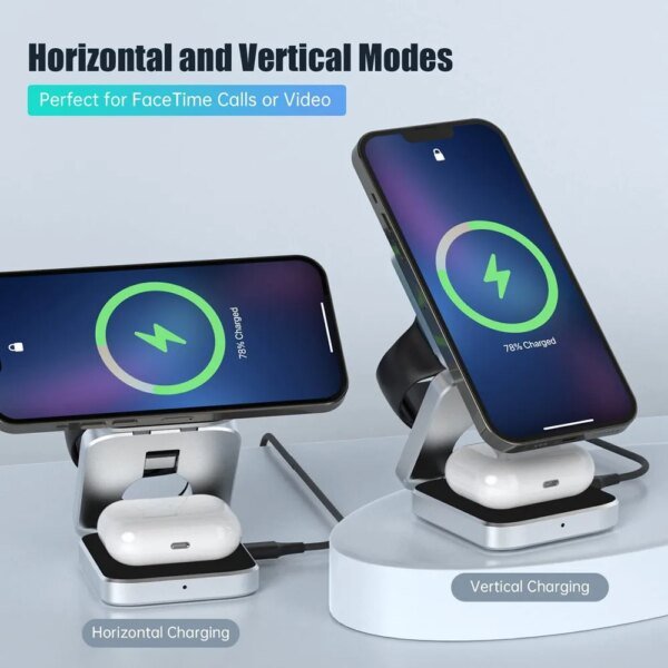 Portable Magnetic Wireless Charger Stand For iPhone 15 14 Pro Mini Foldable Fast Charging Station For Apple Watch SE 8 7 Airpods - Image 3