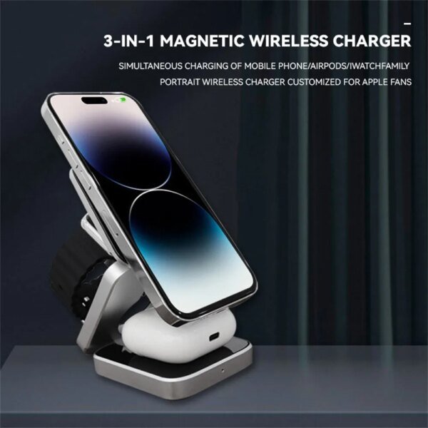 Portable Magnetic Wireless Charger Stand For iPhone 15 14 Pro Mini Foldable Fast Charging Station For Apple Watch SE 8 7 Airpods - Image 4