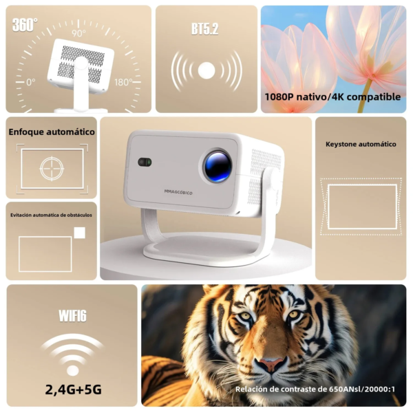 Proyector Magcubic Native 1080P 650ANSI 4K Android 11 L018 de 360° con enfoque trapezoidal automático, Air Mouse, Wifi6 BT5.2, portátil para exteriores - Image 2