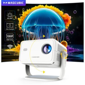 Proyector Magcubic Native 1080P 650ANSI 4K Android 11 L018 de 360° con enfoque trapezoidal automático, Air Mouse, Wifi6 BT5.2, portátil para exteriores