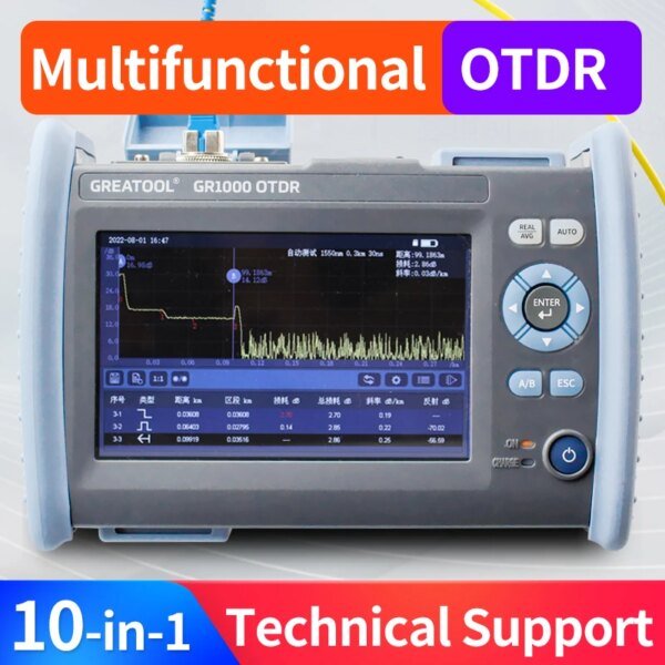 Probador de fibra óptica OTDR GR1000 Reflectómetro óptico de dominio temporal Detector de fallas de punto de rotura de cable óptico Pantalla táctil de 10 funciones - Image 6