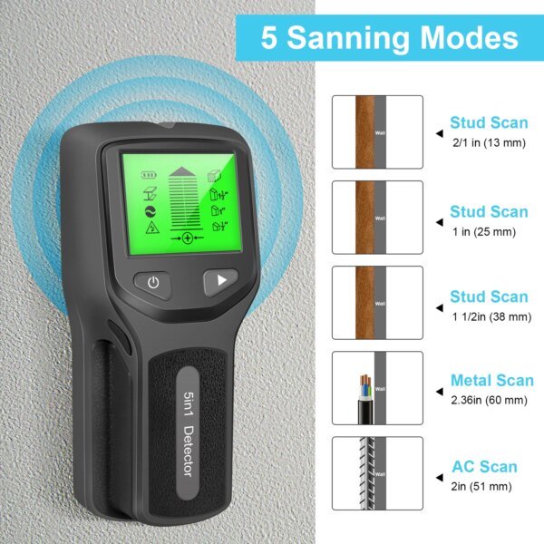 Detector de vigas electrónico 5 en 1, escáner de pared con pantalla LCD HD, detección de vigas metálicas de madera y cable de CA. - Image 3