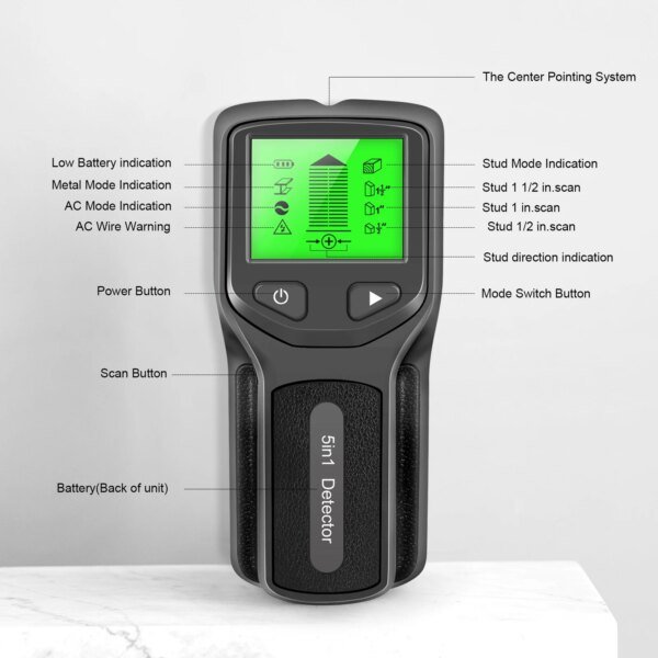 Detector de vigas electrónico 5 en 1, escáner de pared con pantalla LCD HD, detección de vigas metálicas de madera y cable de CA. - Image 6