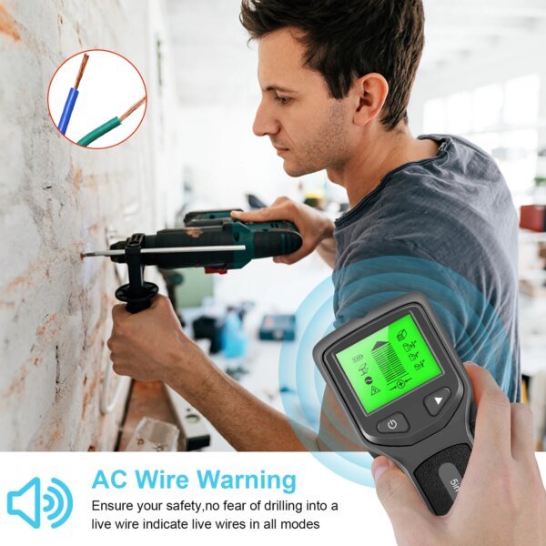 Detector de vigas electrónico 5 en 1, escáner de pared con pantalla LCD HD, detección de vigas metálicas de madera y cable de CA. - Image 2