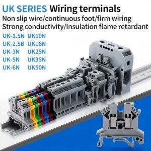 Bloque de terminales UK1.5N/2.5B/3N/5N/6N/10N/16N/25N/35N/50N, conector de abrazadera de tornillo, riel DIN, terminal de voltaje de cableado universal de latón