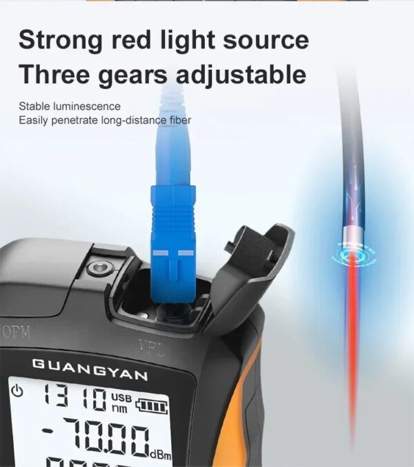 Herramienta FTTH, medidor de potencia óptica de fibra óptica (OPM), localizador visual de fallos (VFL) de 5/15 km, comprobador RJ45, rastreador de cables, mini bolígrafo rojo de fibra. - Image 5