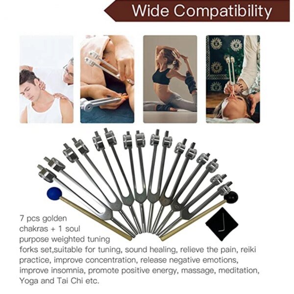 Juego de diapasón para chakras, 8 piezas, plateado, para curación, meditación - Image 6