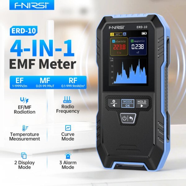 FNIRSI ERD-10 Detector de radiación electromagnética 4 en 1, fuerza de campo eléctrico y magnético, potencia RF, monitor de temperatura