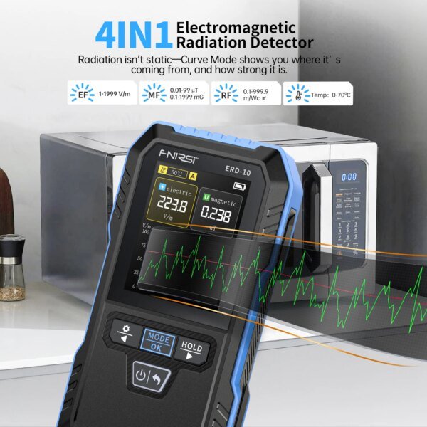 FNIRSI ERD-10 Detector de radiación electromagnética 4 en 1, fuerza de campo eléctrico y magnético, potencia RF, monitor de temperatura - Image 4
