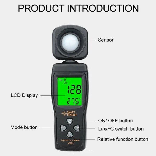 Mini medidor Digital Lux de 0-200.000 Lux, sonda giratoria, pantalla LCD, probador de luminancia, iluminómetro portátil de alta precisión - Image 2