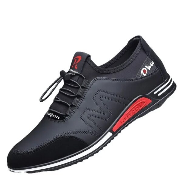 Zapatillas de correr de cuero transpirables a la moda para hombre, cómodas zapatillas deportivas informales para uso en el suelo de cemento de temporada de otoño - Image 5