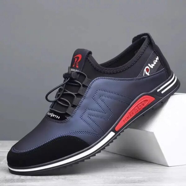 Zapatillas de correr de cuero transpirables a la moda para hombre, cómodas zapatillas deportivas informales para uso en el suelo de cemento de temporada de otoño - Image 3