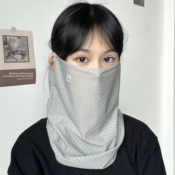 Bufanda de protección solar de matriz azul profundo, cubierta de oreja de seda de hielo transpirable, parasol de viaje para ciclismo de verano, velo facial para mujer - Image 3