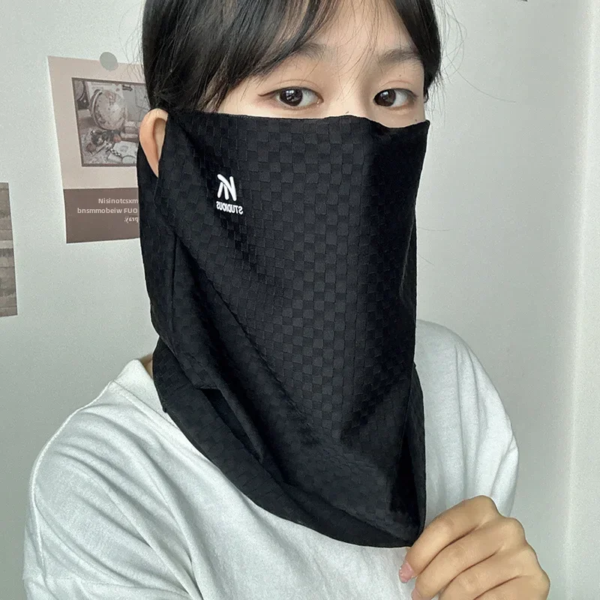 Bufanda de protección solar de matriz azul profundo, cubierta de oreja de seda de hielo transpirable, parasol de viaje para ciclismo de verano, velo facial para mujer - Image 2