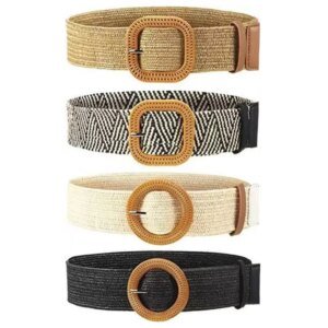 Cinturón de paja a la moda para mujer, cinturón ancho bohemio informal, cinturón trenzado de verano con hebilla, cinturón elástico de paja para mujer
