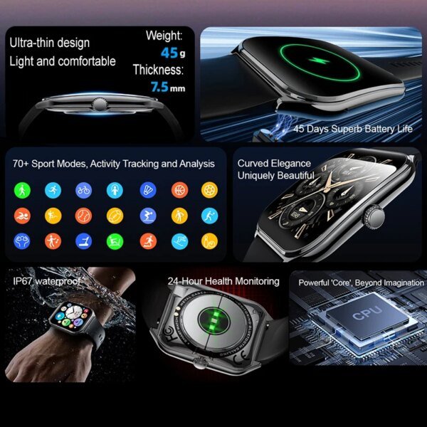 Para Xiaomi reloj inteligente ultrafino hombres mujer HD AMOLED pantalla 3D 70 + modo deportivo ritmo cardíaco Bluetooth llamada reloj inteligente resistente al agua - Image 2