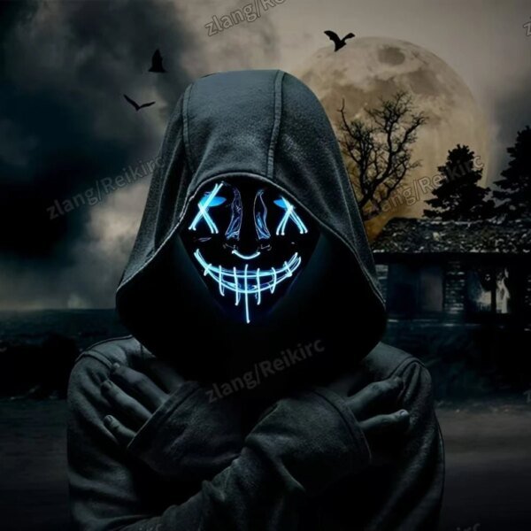 REikirc LED neón Cosplay máscaras máscara de Halloween disfraz fiesta de disfraces máscara de terror luz que brilla en la oscuridad máscara divertida - Image 6