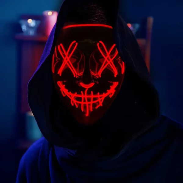 REikirc LED neón Cosplay máscaras máscara de Halloween disfraz fiesta de disfraces máscara de terror luz que brilla en la oscuridad máscara divertida - Image 3