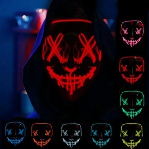 REikirc LED neón Cosplay máscaras máscara de Halloween disfraz fiesta de disfraces máscara de terror luz que brilla en la oscuridad máscara divertida