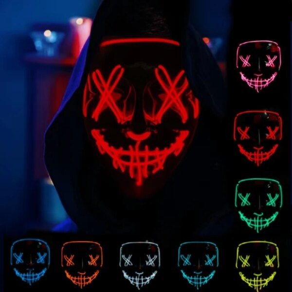 REikirc LED neón Cosplay máscaras máscara de Halloween disfraz fiesta de disfraces máscara de terror luz que brilla en la oscuridad máscara divertida