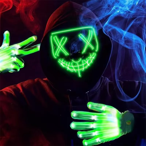 REikirc LED neón Cosplay máscaras máscara de Halloween disfraz fiesta de disfraces máscara de terror luz que brilla en la oscuridad máscara divertida - Image 2