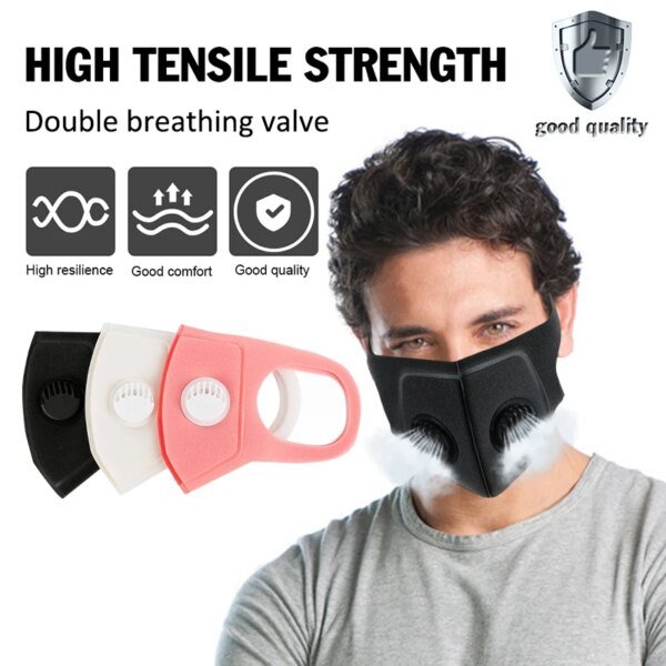 Mascarilla deportiva con filtros, válvulas de escape, Clip para la nariz, máscaras de media cara, respirador reutilizable lavable, mascarilla facial - Image 2