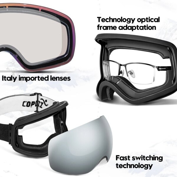 COPOZZ gafas de esquí para deportes al aire libre protección UV400 máscara de esquí hombre mujer antiniebla cara grande gafas de nieve Snowboard gafas de esquí - Image 3