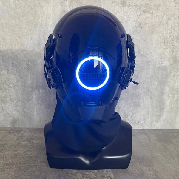 Máscara CyberPunk 7 tipos de colores seleccionables Led Samurai Circular LED Cosplay casco de ciencia ficción juguetes de fiesta para hombres y mujeres