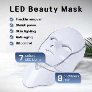 Mascarilla Facial LED de 7 colores, mascarilla ligera antiarrugas para la piel, mascarilla para el cuello, blanqueamiento, cuidado de la piel, dispositivos de belleza para uso doméstico