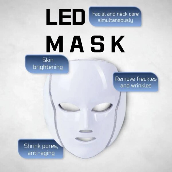 Mascarilla Facial LED de 7 colores, mascarilla ligera antiarrugas para la piel, mascarilla para el cuello, blanqueamiento, cuidado de la piel, dispositivos de belleza para uso doméstico - Image 2