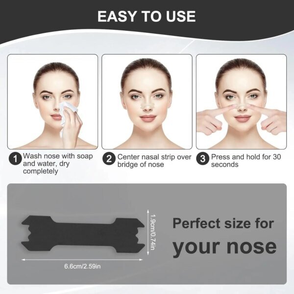 Tiras nasales para dormir, paquete de 30/60 tiras nasales perfectas para respirar y roncar, solución para aliviar la congestión de la nariz para hombre y mujer - Image 3