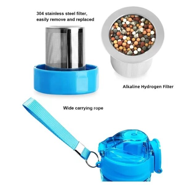 Taza de agua con generador alcalino, aumenta el PH, botella de plástico de hidrógeno alcalino, taza de agua con filtro extraíble - Image 4