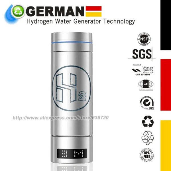 Generador portátil de botellas de agua de hidrógeno H2, ionizador de agua de botella de hidrógeno de hasta 9000 PPB con tecnología SPE/PEM
