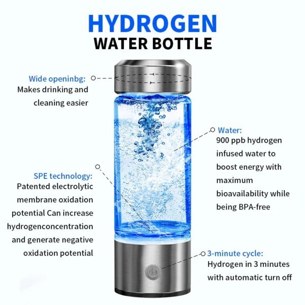 Taza de agua rica en hidrógeno, botella eléctrica portátil con generador de agua rico en hidrógeno, filtro de calidad de titanio, taza de agua para el cuidado de la salud, USB - Image 3