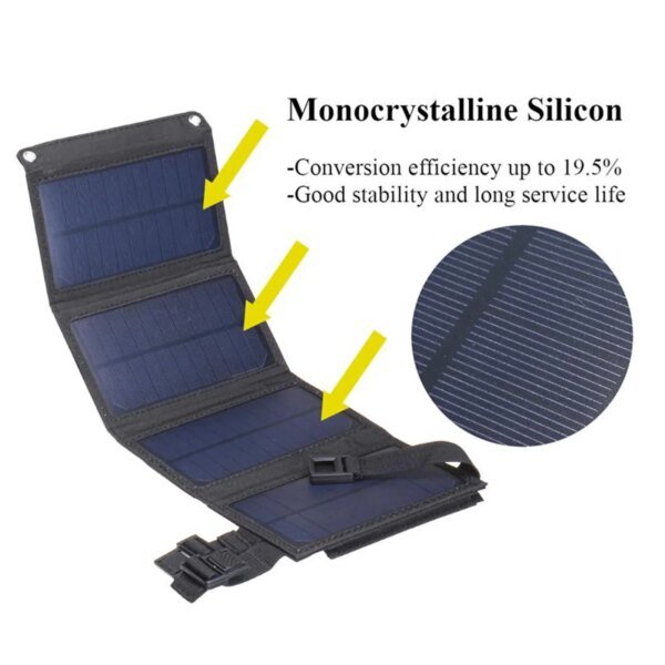 Kit de Panel Solar plegable de 20W, paquete de banco de células solares de 5V, USB, placa Solar impermeable para acampar al aire libre y senderismo, novedad de 2023 - Image 4