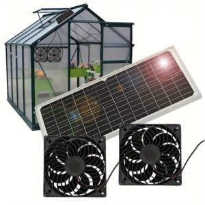 Juego de ventilador solar de 4 pulgadas y 12 V con paneles solares de doble ventilador, adecuado para ventilación y escape de casas y mascotas.