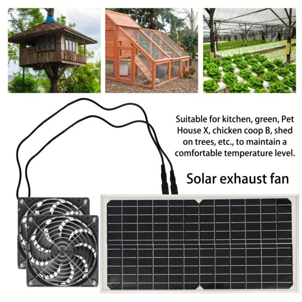 Juego de ventilador solar de 4 pulgadas y 12 V con paneles solares de doble ventilador, adecuado para ventilación y escape de casas y mascotas. - Image 6