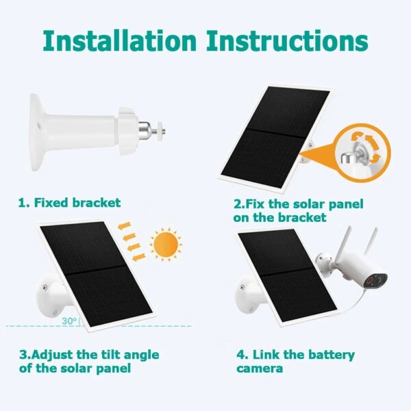 Cámaras de seguridad con cargador de panel solar, batería recargable Micro USB/tipo C de 5V de 10W, Cable de carga de 9,8 pies, resistente al agua IP66 - Image 5