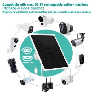Cámaras de seguridad con cargador de panel solar, batería recargable Micro USB/tipo C de 5V de 10W, Cable de carga de 9,8 pies, resistente al agua IP66