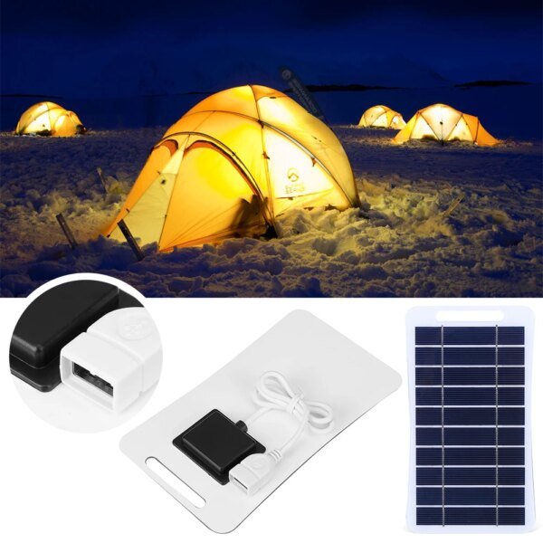 Panel de célula Solar de 2W y 5V, cargador de batería USB, Panel de energía de emergencia, Banco de energía de teléfono impermeable para acampar, mochilero y senderismo - Image 3