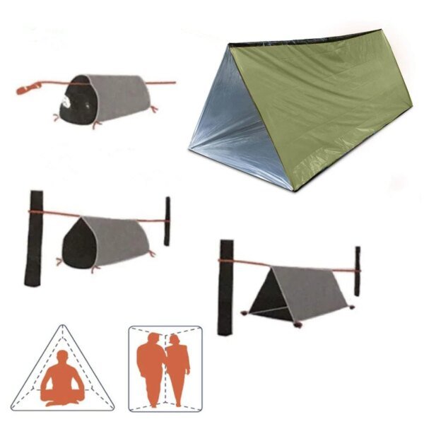 Kit de tienda de supervivencia Bivy para 2 personas, refugio de emergencia, tienda de campaña de tubo Mylar, saco de dormir impermeable para exteriores, manta térmica SOS reutilizable - Image 4